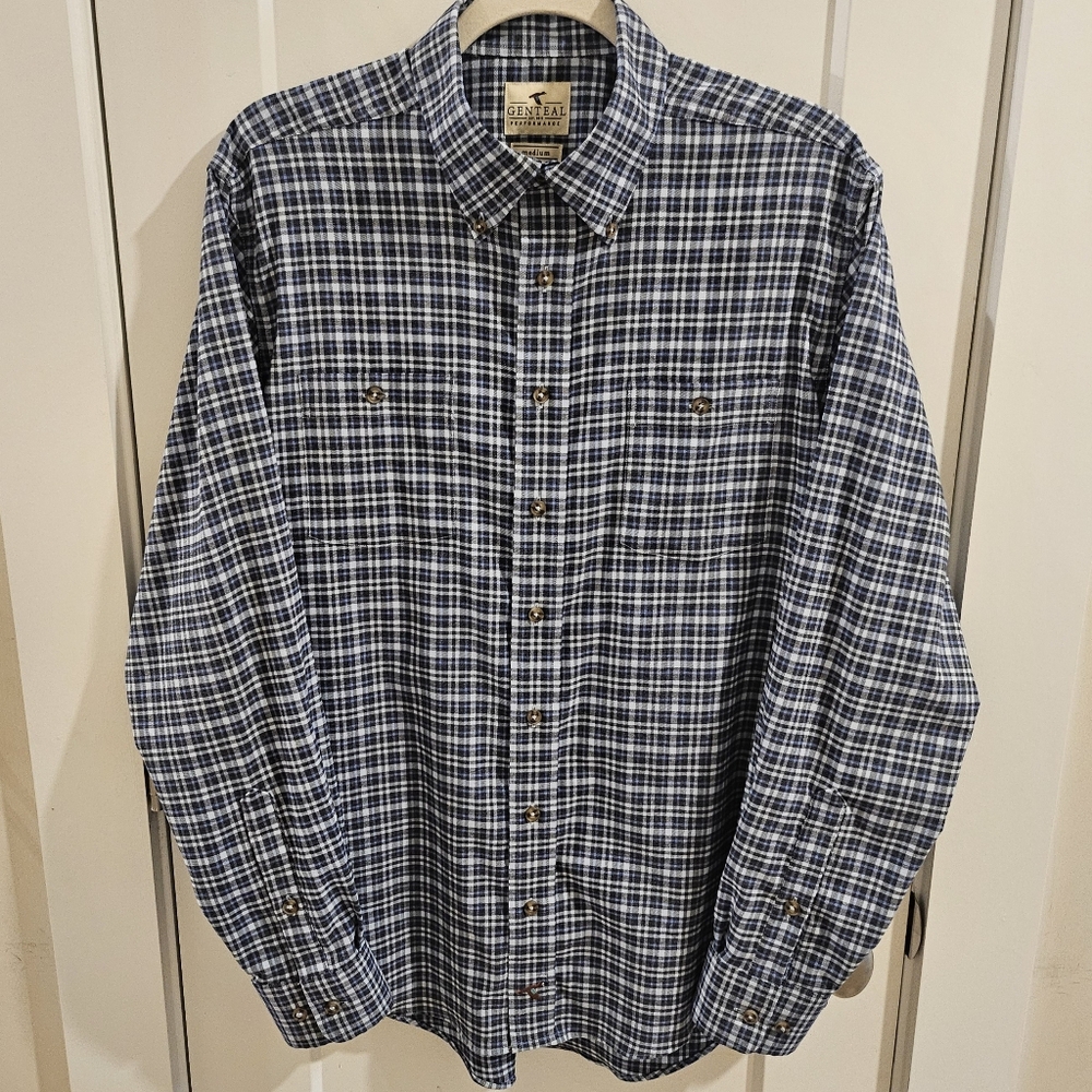 GENTEAL Performance Button-Up Plaid Shirt - Blue & Grey - Size Medium